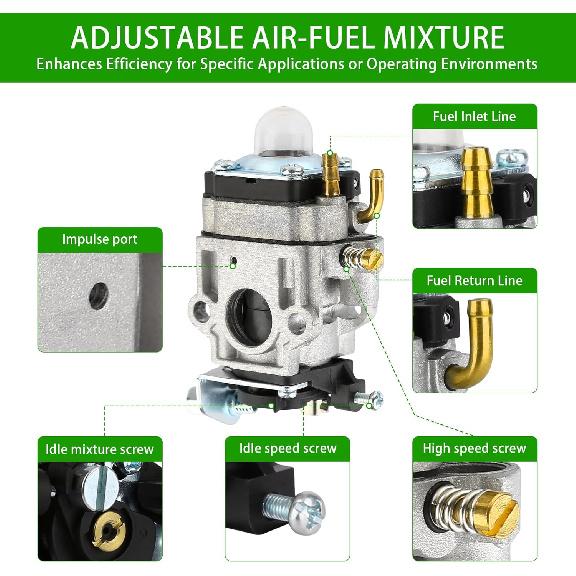2-Stroke Carburetor Kit, Replacement For 4C 47Cc 49Cc 50Cc 52Cc Engines, Compatible With Tillers, Auger, Mini Pocket Bikes, ATVs, Quads; Includes