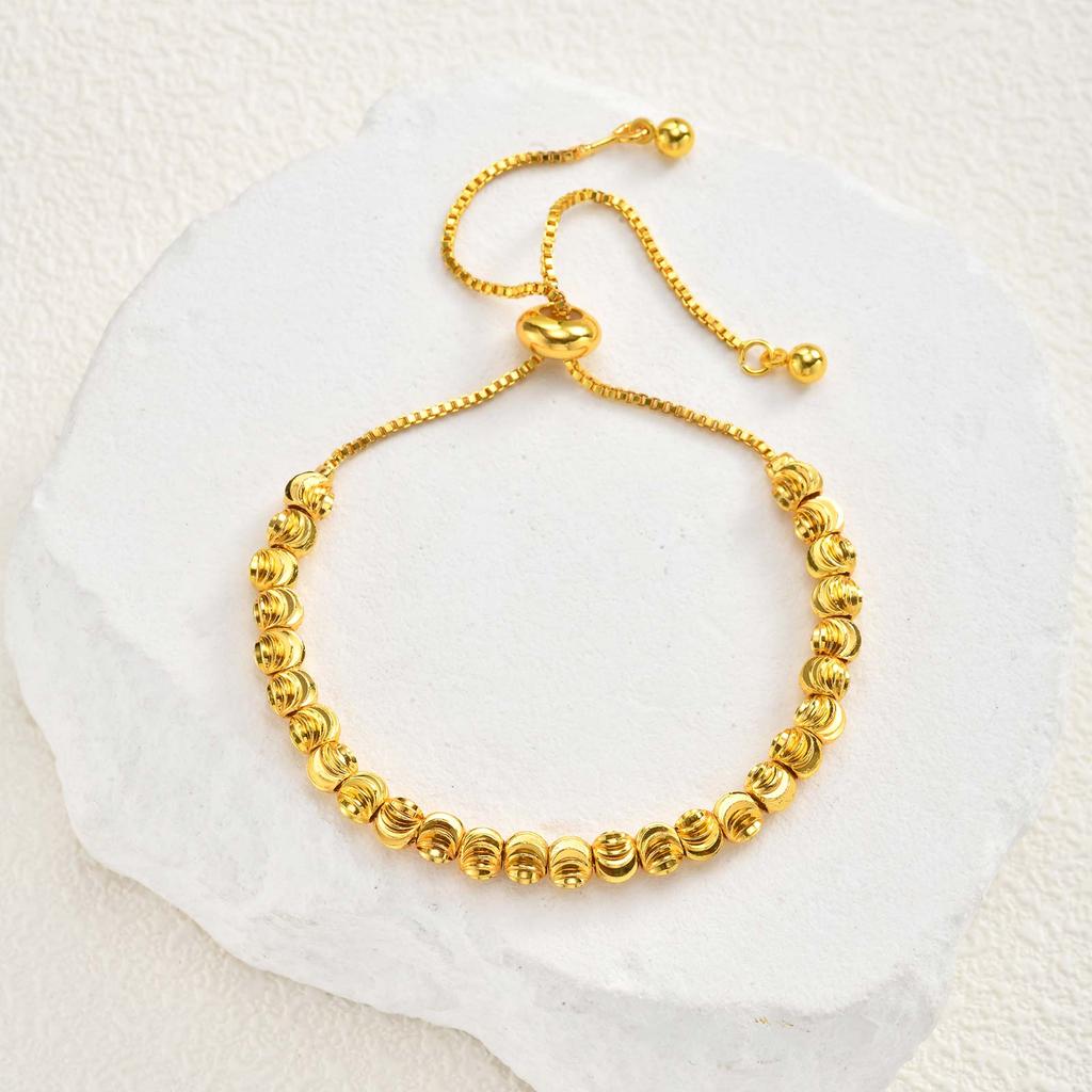 Luxury Tri Color Beaded Bracelet for Women, Gold Plated Adjustable Chain Bracelet, Unique Design Fashion Jewelry