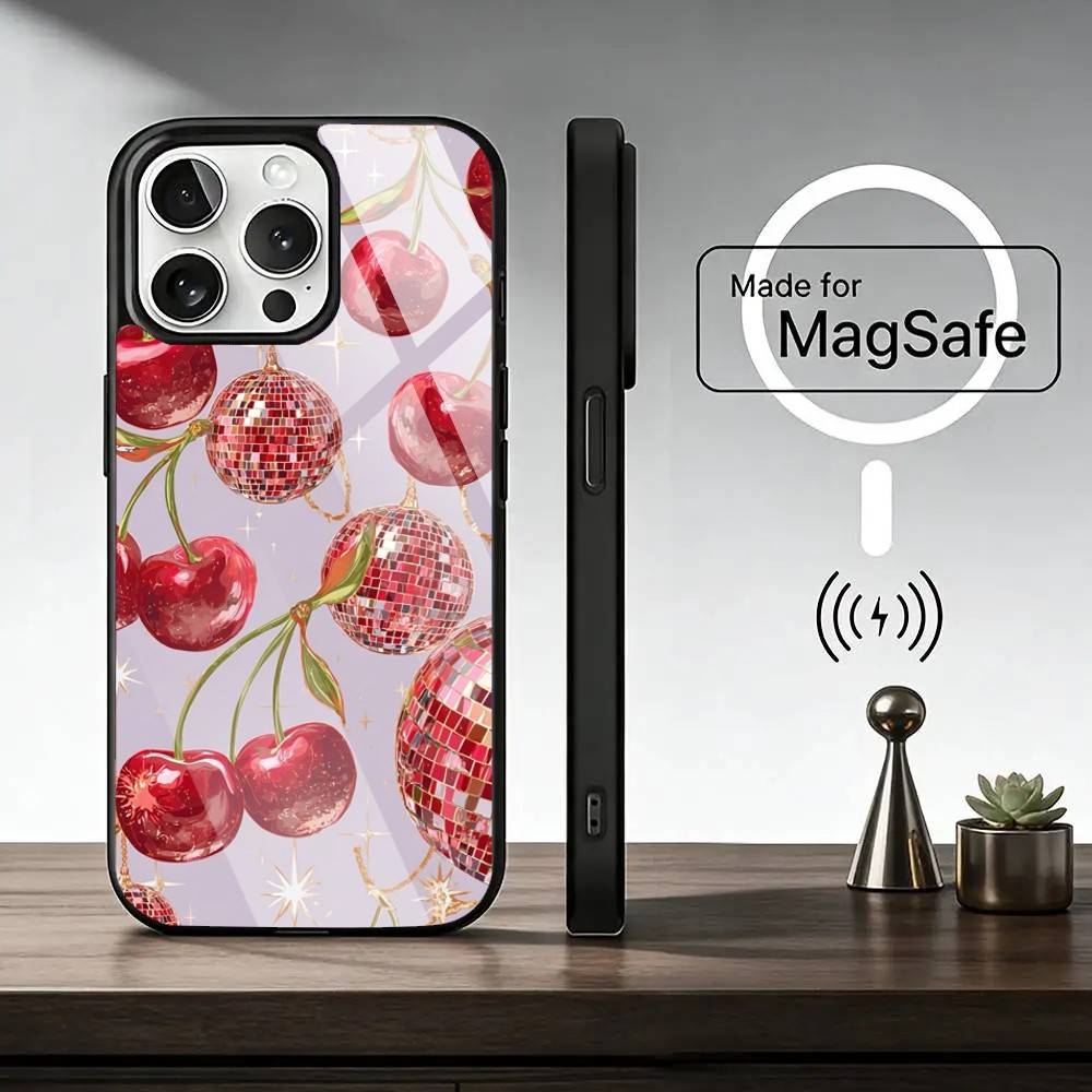 Роскошный винный R-красный вишневый чехол для iPhone 17, 16, 15, 14, 13, 12, 11 Plus, Pro, магнитный с Magsafe, беспроводная зарядка