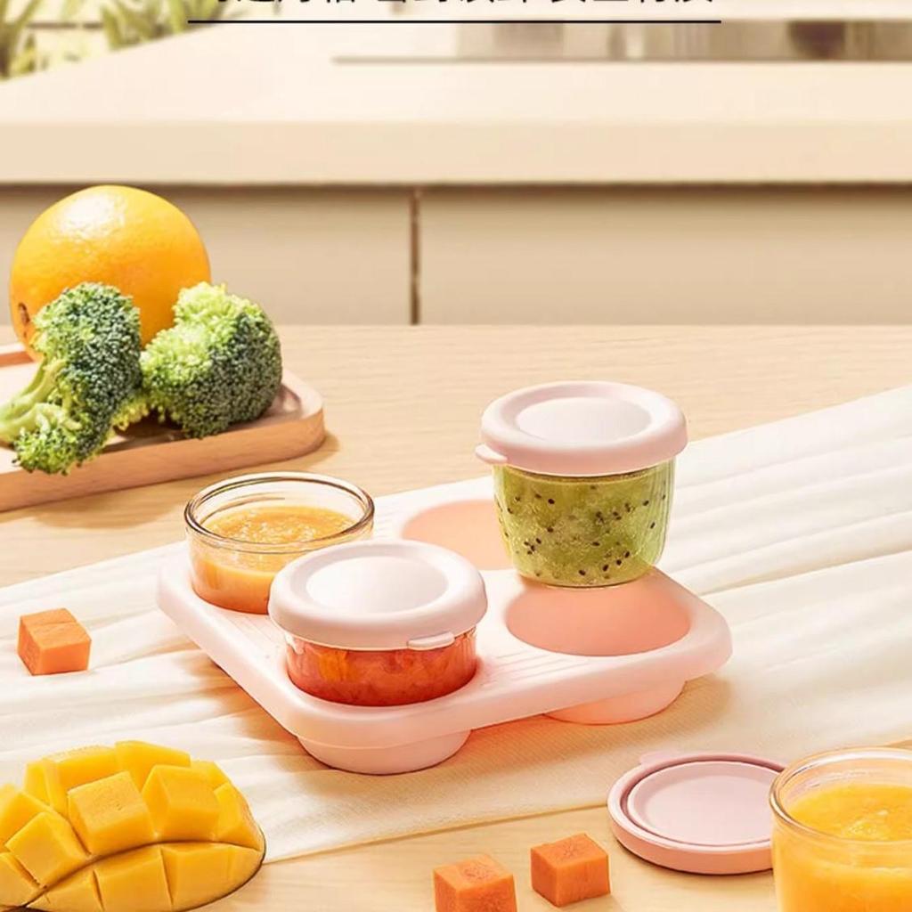 Контейнеры для детского питания, набор из 4 стеклянных баночек для детского питания, 2,6 унции, 75 мл, небольшие контейнеры для хранения продуктов с крышками и штабелируемым подносом, без BPA