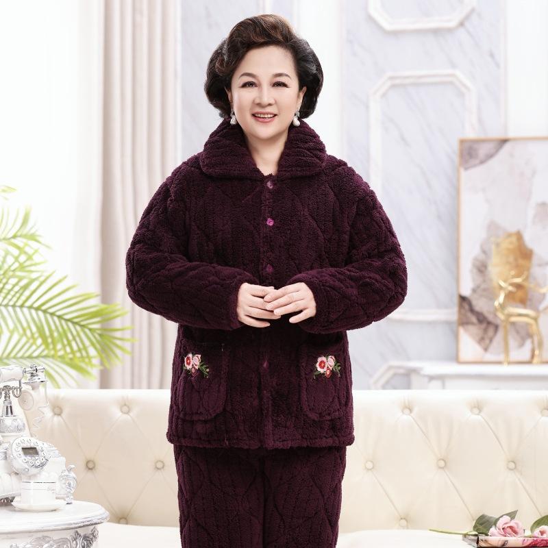 Зимняя стеганая пижама трехслойная утолщенная коралловый флис домашняя одежда женский комплект пижамы большого размера