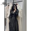 Autumn Winter New V-neck Velvet Waist Dress French Style Retro Temperament Fleece-lined Long Sleeve Dress