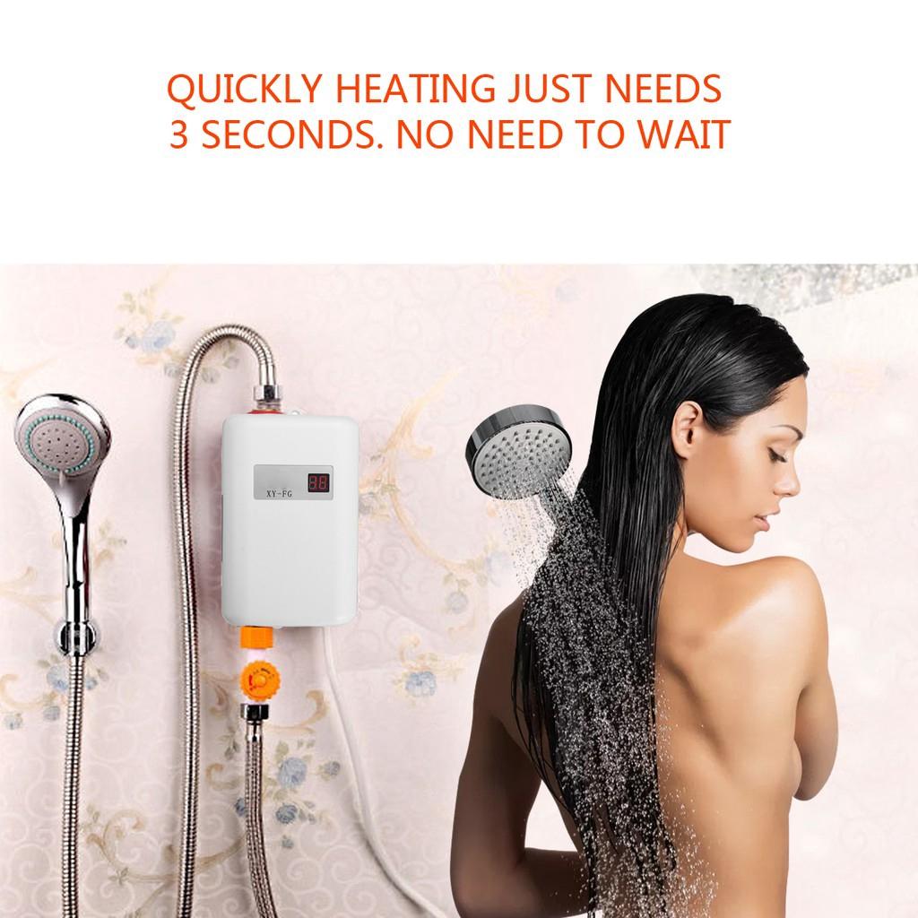 Mini Electric Water Heater Tankless LCD Instant Hot Water Heater Temperature Display 220V 3.8KW