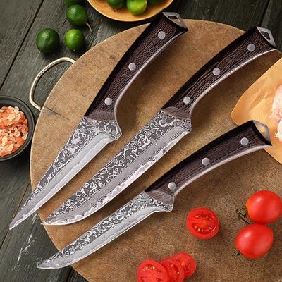 Нож для разделки костей из дамасской стали, кованый нож для разделки мяса, кухонный нож для овощей и фруктов, острый нож для отдыха на природе