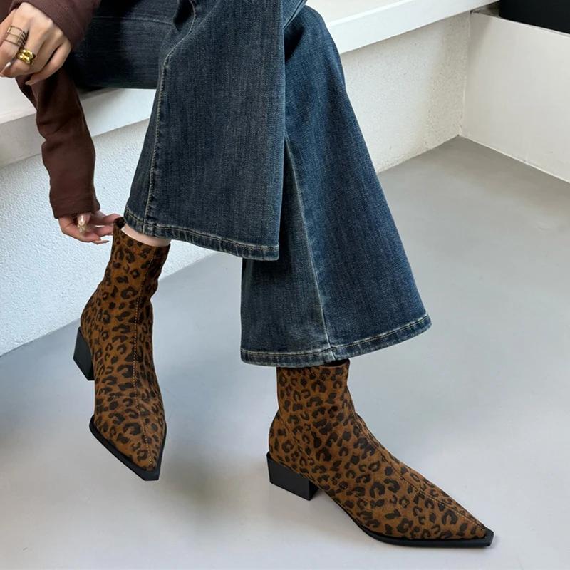 Дизайнерские женские ботильоны, модные, с острым носком, короткие, женские, повседневные, на толстом каблуке