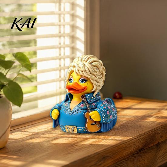 Unique Music Room Shelf Decor Parton Memorial Duck, Dolly Duck Figurine, Country Statue, Guitar-Themed Stage Attire Decorative Sculpture for