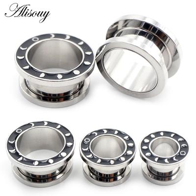 Alisouy 2PCS нержавеющая сталь Eclipse Of The Moon эмалированные ушные калибры туннельный штекер расширитель растяжитель серьги пирсинг украшения для тела