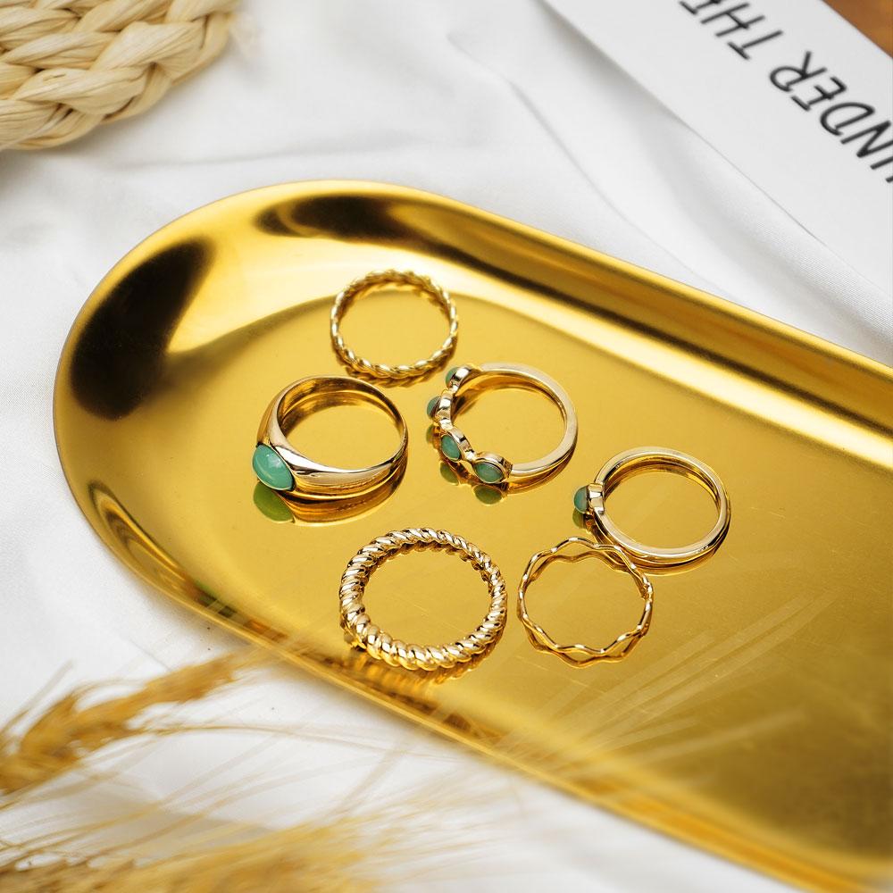 2024 6 колец/набор светло-зеленых драгоценных камней подарочный набор колец открытый модный подарок вечерние женские кольца