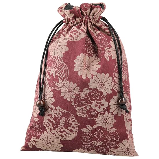 COCOLUCK Japanese Pattern Drawstring Bag Large Accessory Pouch Made in Japan Goshuin Stamp Book Case