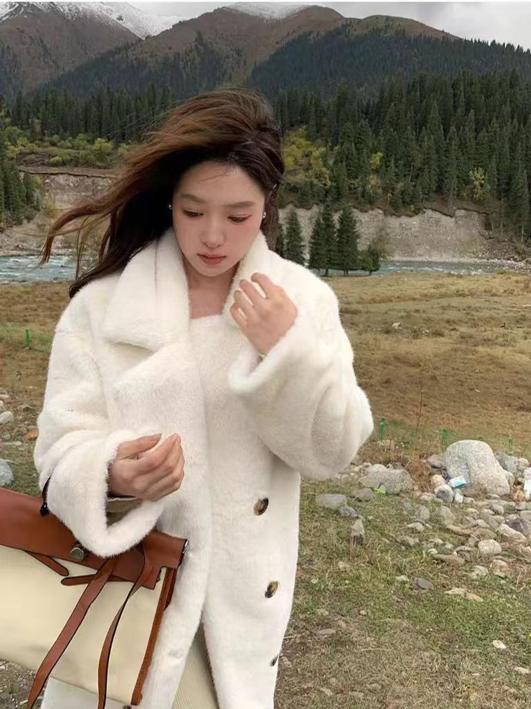 Осень и зима новый стиль искусственный мех норки густой тип длинный стиль костюм воротник свободный искусственный мех пальто мода мягкий