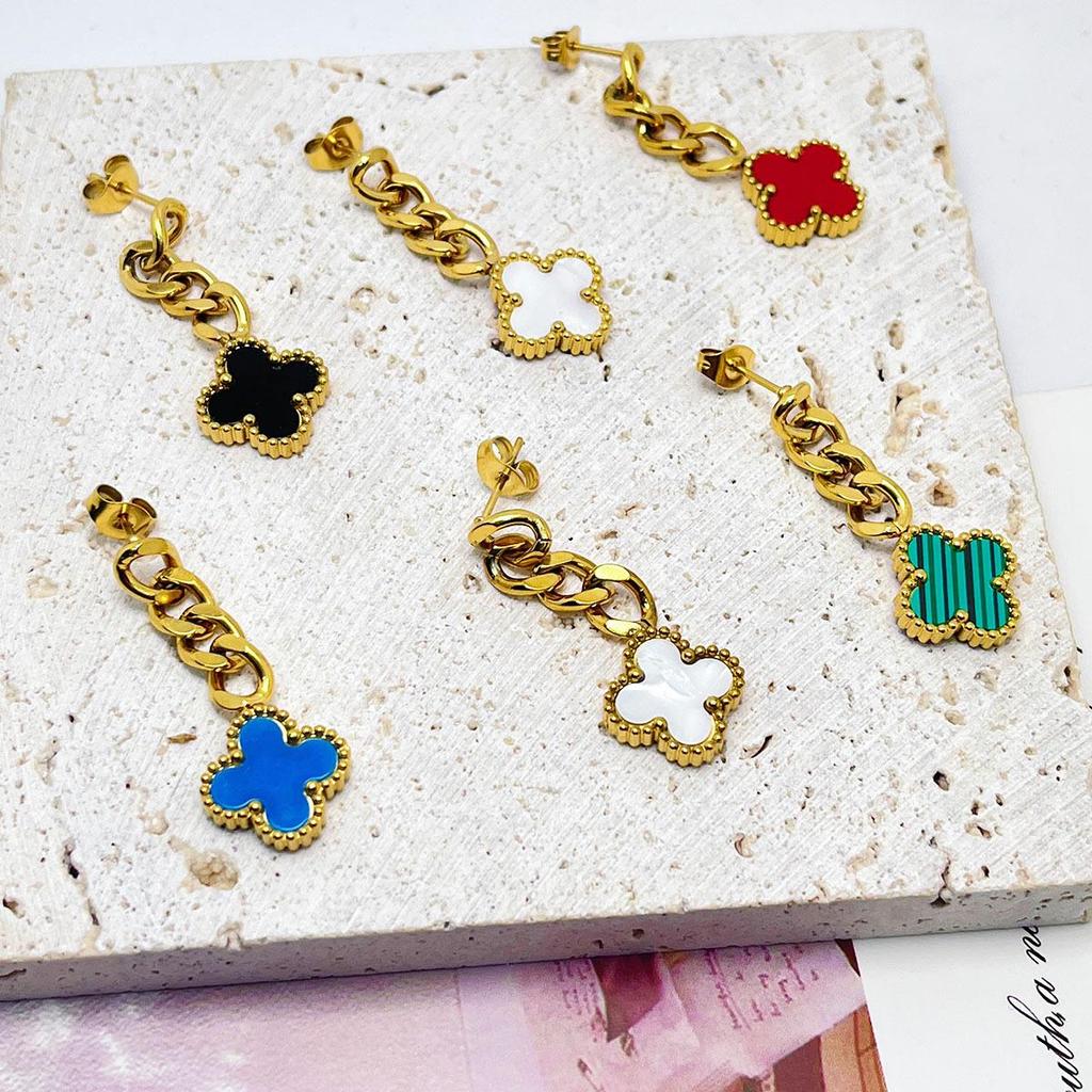 Temperament Fashion Chain Double-Sided Clover Earrings Retro Fashionable New Earrings Simple Net Red Earrings Ladies Earrings