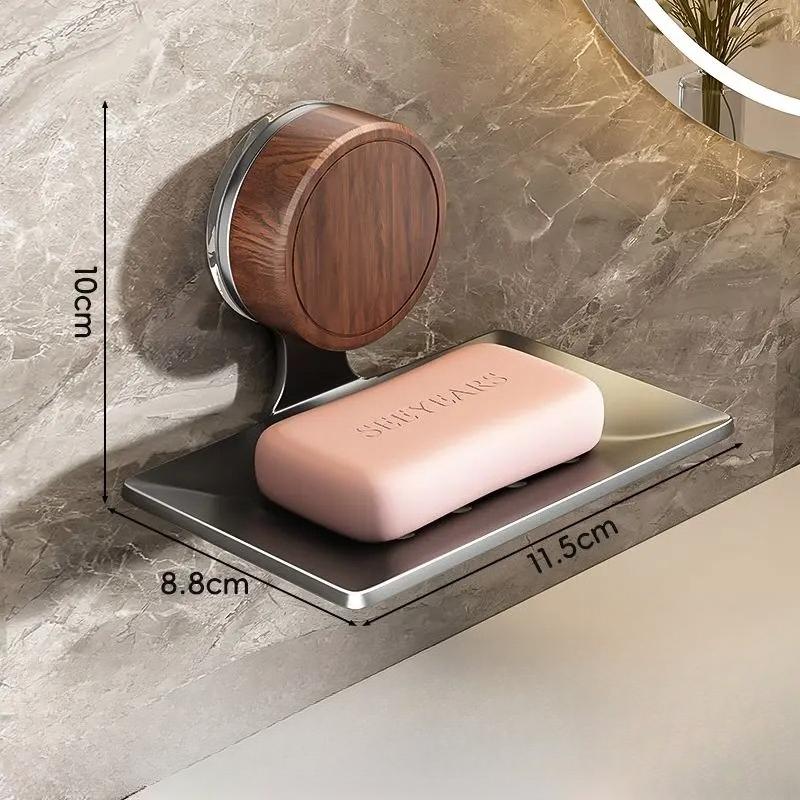Nordic Style No Need To Drill Holes Wall-mounted Walnut Wood Soap Dish Suction Cup Soap Box Bathroom Toilet Draining Soap Rack