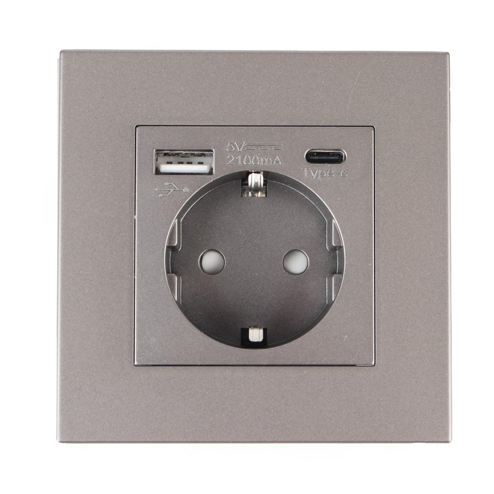 Электрическое настенное зарядное устройство, адаптер, немецкая розетка, розетки, стандарт ЕС, 16 А, с usb-портом для зарядки типа C, панель ПК
