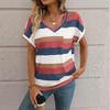 Striped V-neck Bat Sleeve T-Shirt for Women: Cross-border European & American New Spring/Summer Collection
