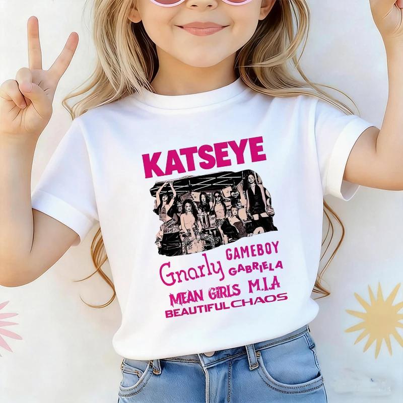 Music Singer Katseye T Shirt Boys Girls Short Sleeve Cartoon Tshirt Kids Streetwear Y2K Tees Tops Summer Childrens Clothing