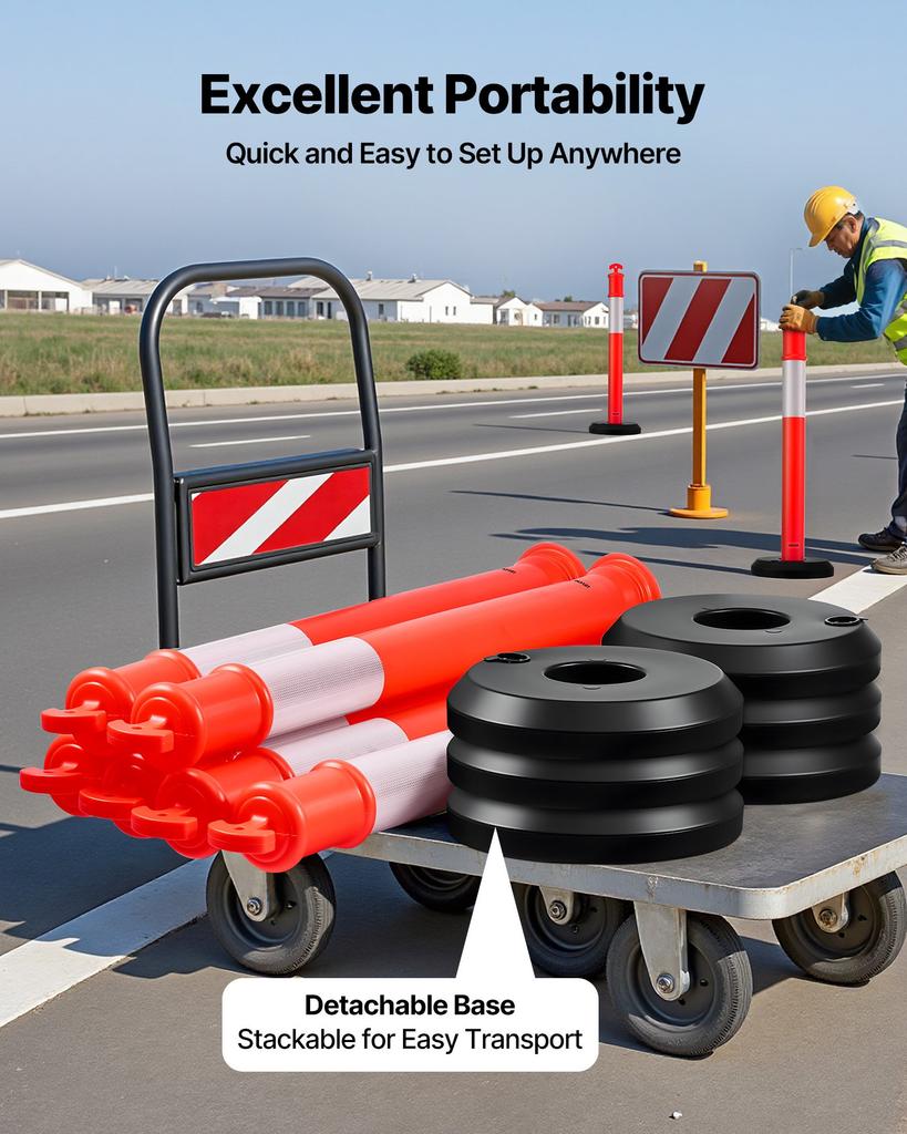 VEVOR 3 Pack Traffic Delineator Posts, 1140 mm Traffic Safety Cones with Fillable Base and Reflective Strips
