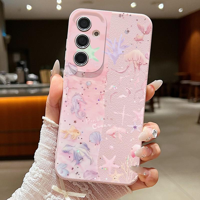 Модный Чехол В Морском Стиле С Рисунком Китов Для Samsung S26 S25 S24 Ultra S23 S22 S21 FE A15 A16 A17 A35 A36 A37 A54 A55 A56 A57 5G Кожаная Текстура Обложка