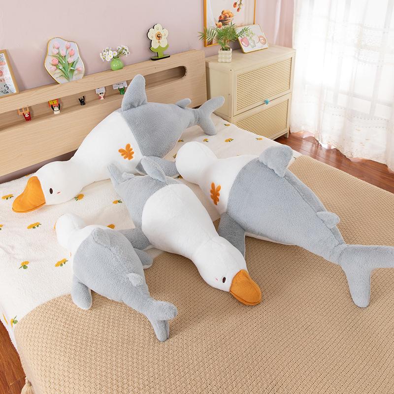 Creative Fish and Goose Throw Pillow Big White Goose Plush Toy for Male and Female Girlfriends Funny and Practical Throw Pillow Gift