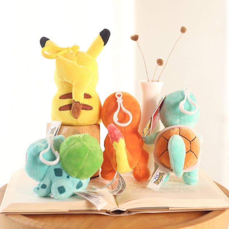 Bag Pendant Cute Plush Pikachu Keychain Charmander Squirtle Bulbasaur Snorlax Stuffed Toy Small Doll Gift For Kid