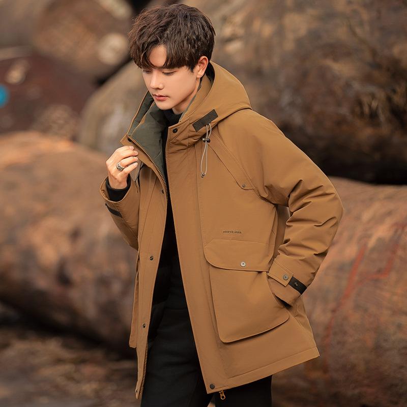 Корейская версия пуховой куртки для мужчин Winter Tide Teen Hooded Medium and Long Men's Thermal Jacket