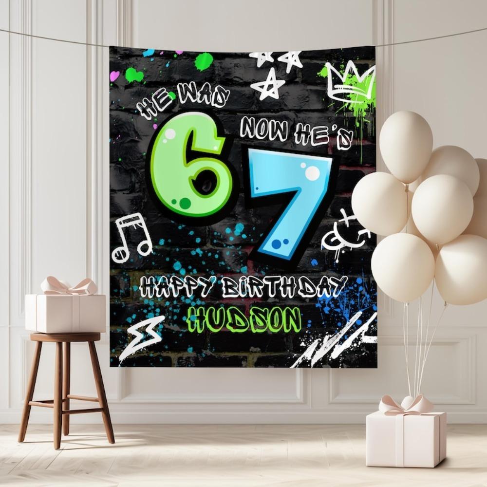 6 7 Birthday Tapestry Single Sided 2D Print Soft Polyester Wall Tapestry Kids Birthday Party Decor Fun Energetic Accessory Gift