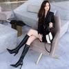 Мода 2024 новые зимние женские длинные сапоги модные тонкие высокие каблуки высокие сапоги женские