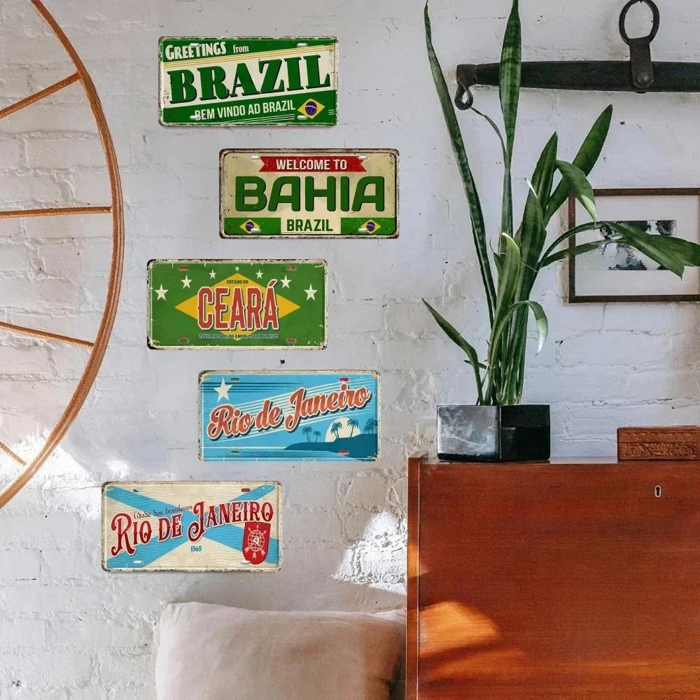 Винтажный номерной знак БРАЗИЛИИ, Рио-де-Жанейро, металлический знак, город, штат, декоративная автомобильная табличка, бар, паб, гараж, клуб, настенный декор