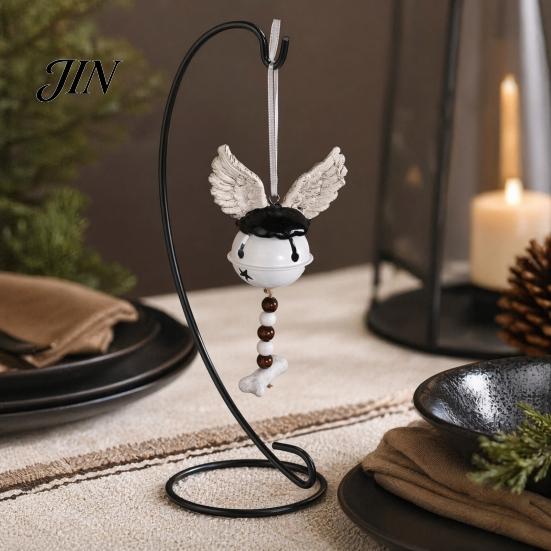 Durable Halloween Ornament Jingle Bell Ornament, Gothic Bull Skull/Angel Wings Hanging Decoration for Tree, Party Home Decor Seasonal