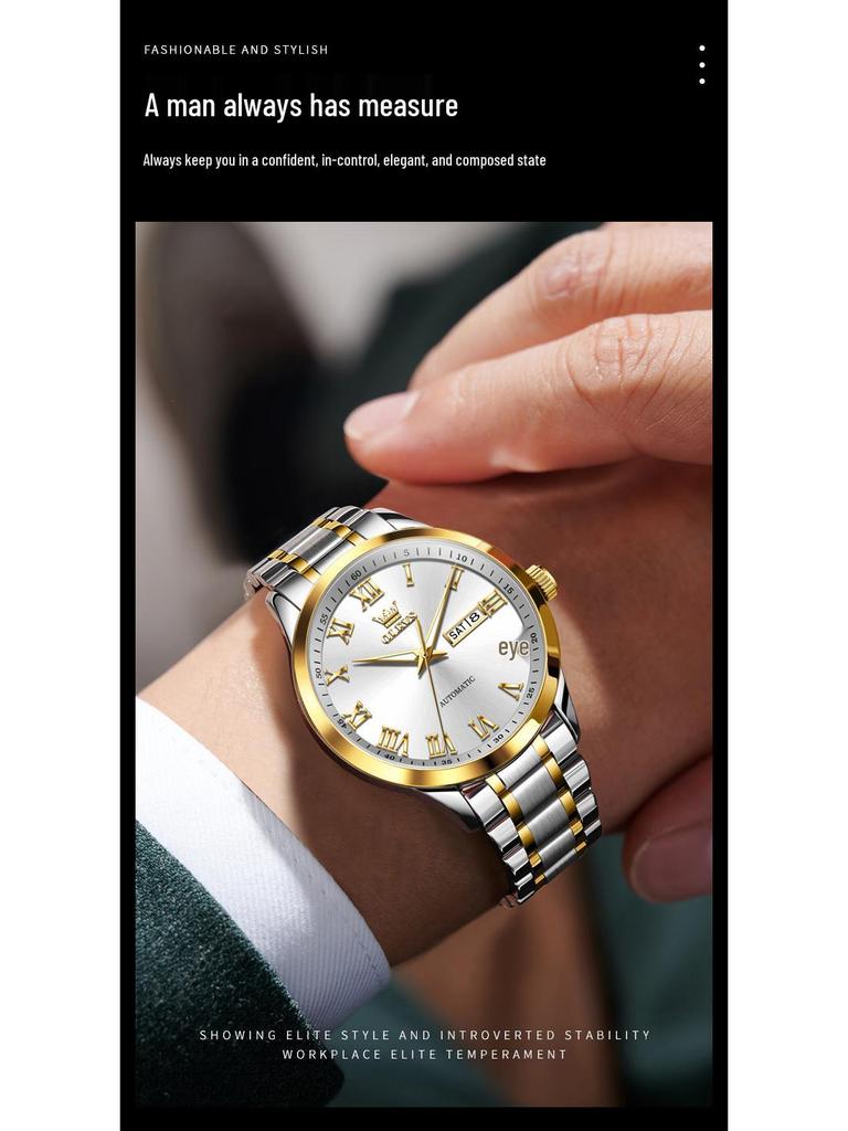 Мужские римские минималистичные автоматические механические часы Olevs с двойным календарем