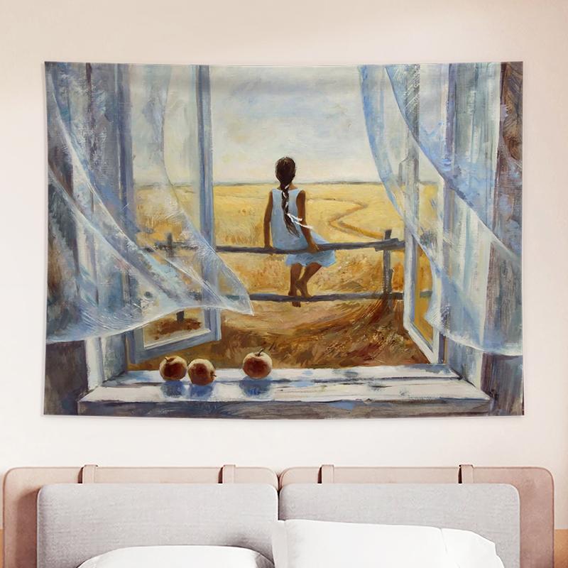 Домашний декор, фреска, гобелен на окно, комната, спальня, декор Kawaii, декор комнаты, гобелен, настенный гобелен, макрама