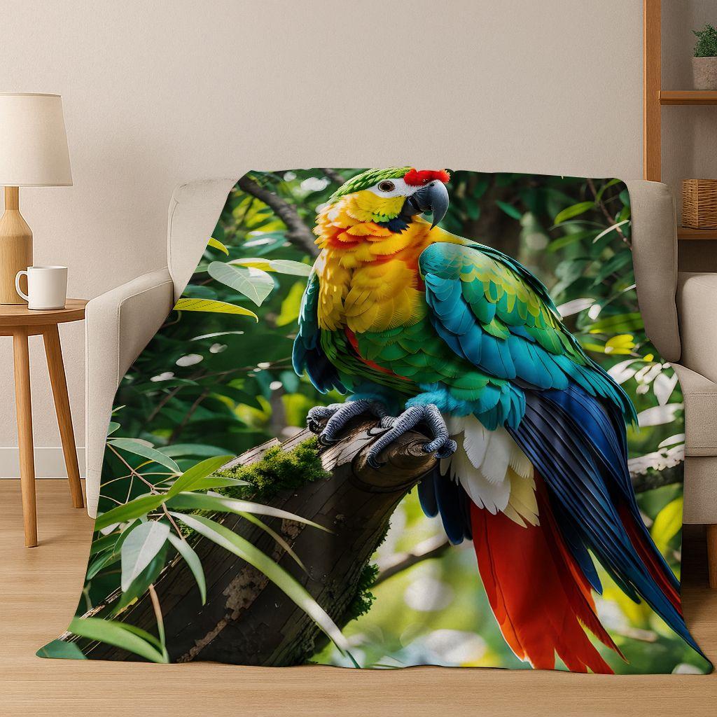 Colorful Tropical Parrot Macaw Natural Birds Art Flannel Blanket,Cozy Soft Throw Blanket for Home Bedroom Bed Sofa Cover Kids