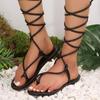 Летняя обувь для женщин Рим Открытый носок Женские сандалии-шлепанцы с перекрестными шнурками Повседневные женские сандалии-гладиаторы на плоской подошве Большие размеры