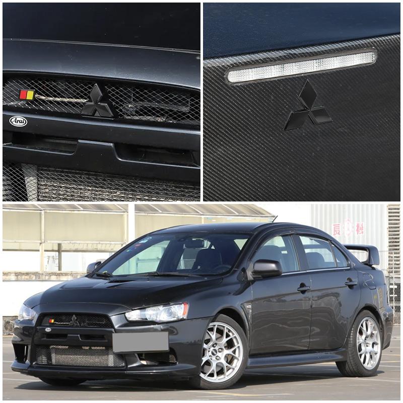 For Mitsubishi Outlander Ralliart Lancer ASX Pajero Delica EVO Car Badge Front Grille Rear Trunk Hood Lid Logo Emblem Accessorie