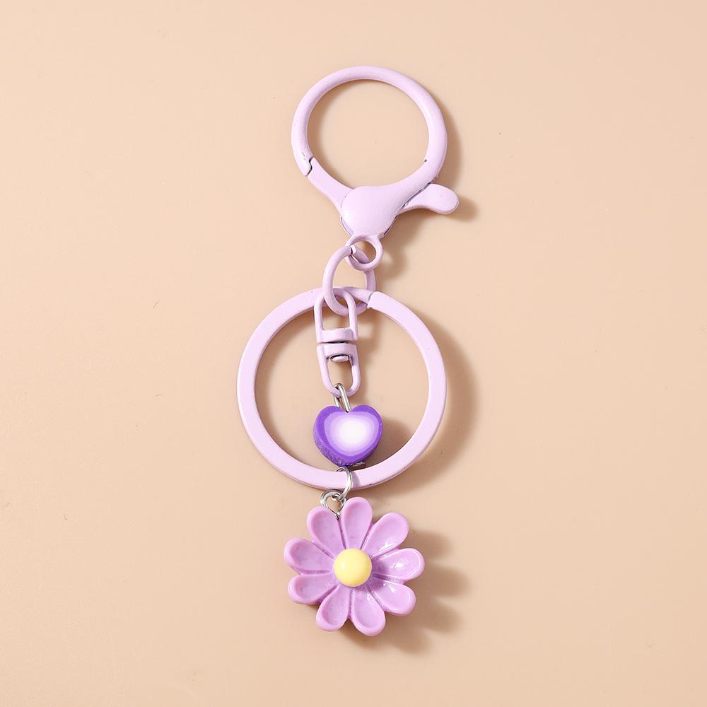 Cute Enamel Flower Keychain Women Girls Key Ring Pendants for Handbag Decor Handmade Key Chain Jewelry Gift