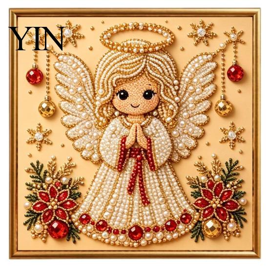 Christmas Tabletop Ornament Crafts DIY Faux Pearl Painting Art Kit with Frame, Santa Holiday Projects for Family Beads Craft Adults Beginner, Handmade