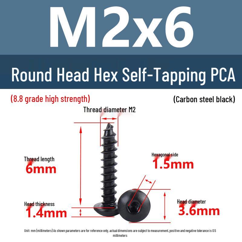 Yigu Высокопрочные черные саморезы с шестигранным углублением, класс прочности 8.8, M2-M6, круглая/плоская головка