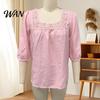 Skin-friendly Fabric Shirt Women Square Collar 3/4 Sleeve Pure Color Casual Loose Fit Tops Blouse Lace Splicing Summer Breathable