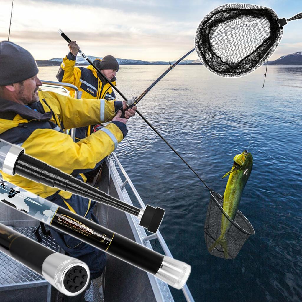 Landing Compact Fiberglass with Small Joint Retractable Landing Net for Freshwater and Saltwater Use Net, 3.9m, Handle,