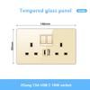 Gold UK 13A Tempered Glass USB Socket Plug,18W Type-C Fast Charging Universal 3pin Dual Power Outlet,Wall LED 2way Light Switch