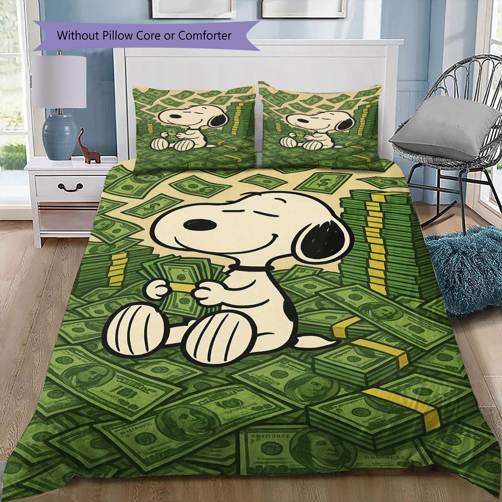 Snoopy Sitting and Counting Money – A Comfortable and Warm Bedding Set, The Perfect Choice To Decorate Your Bedroom.