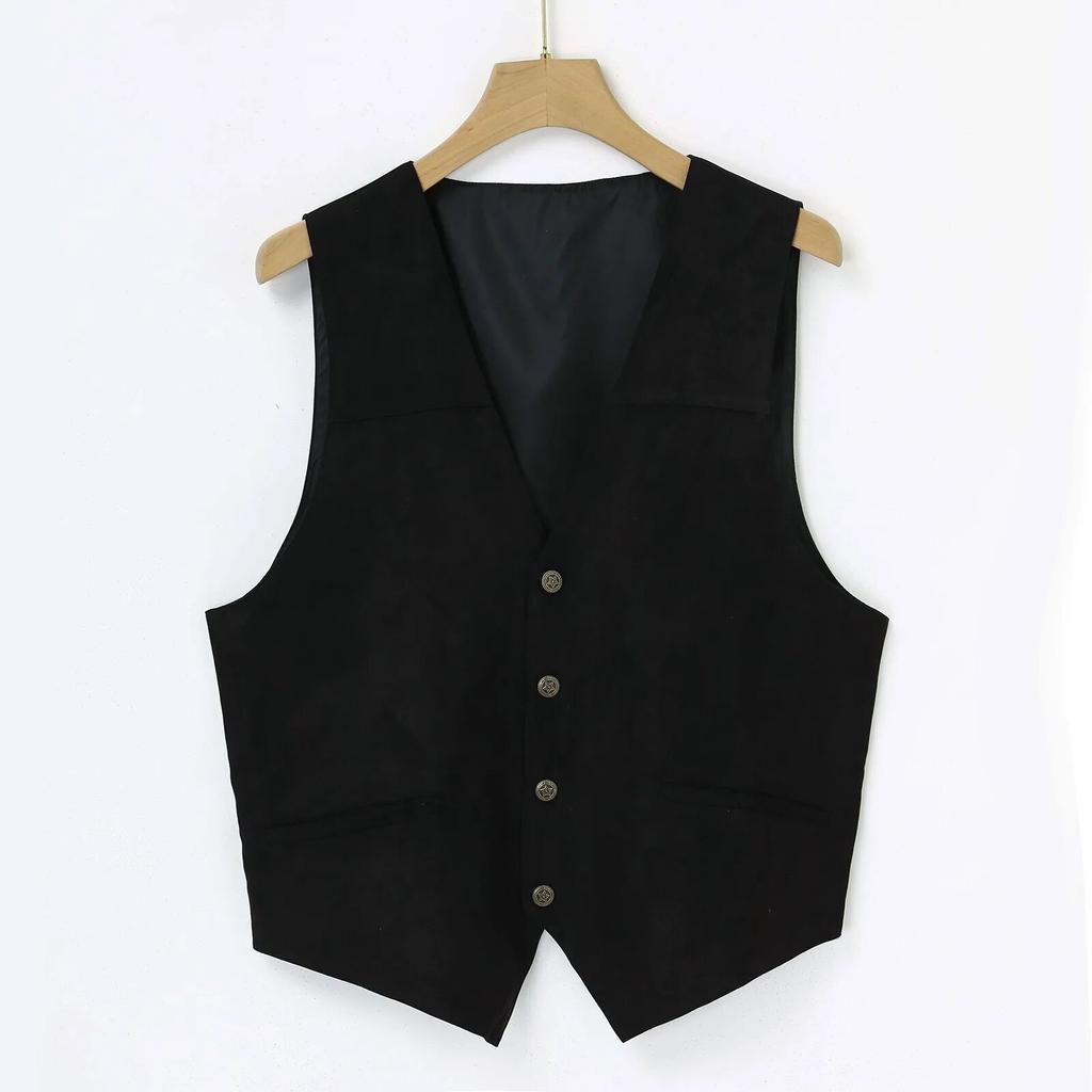 Мужской кожаный жилет с v-образным вырезом, однобортный западный мужской жилет без рукавов, мотоциклетная байкерская кожаная куртка, клубный жилет для чопперов