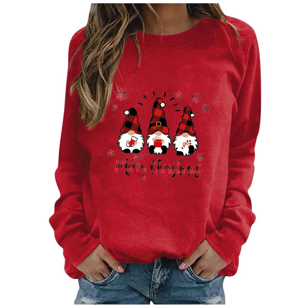 Женские топы с круглым вырезом и длинными рукавами, рождественский милый свитер с принтом
