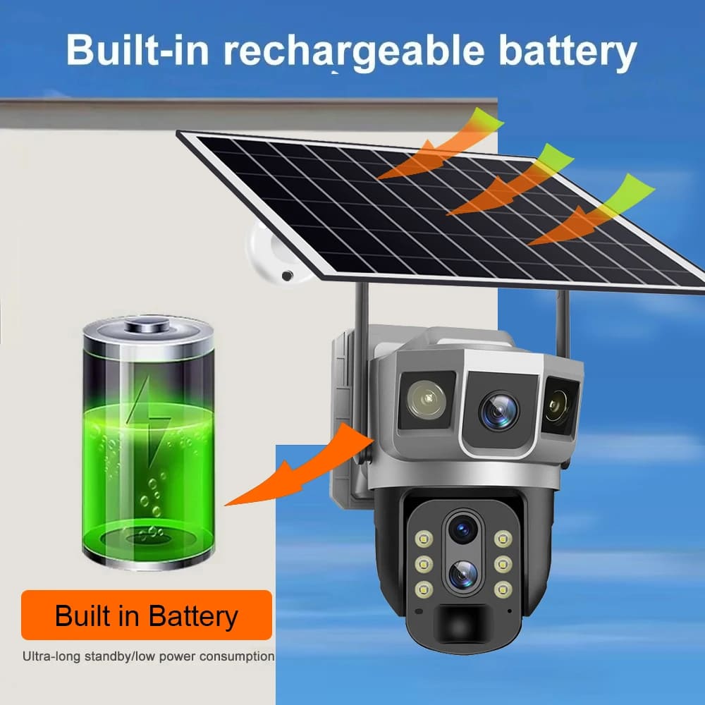 12MP 3 Lens 4G Solar Camera SIM Card Network 10X Zoom Smart Home Securiry Protection 6K Night Vision IP Video Surveillance CCTV Cameras