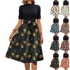 Women's Fashion Casual Belt Short Sleeve Round Neck Floral Elegant Temperament Dress