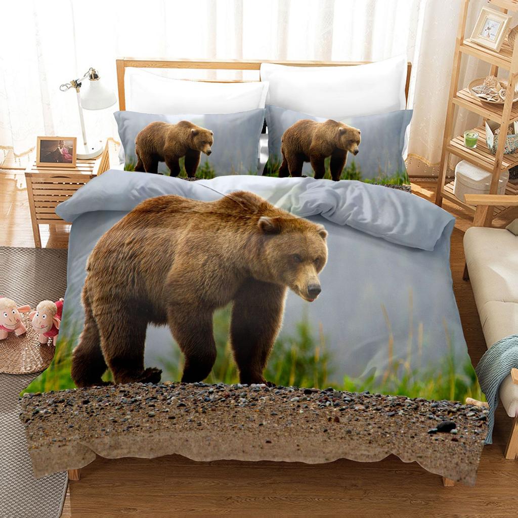 Комплект постельного белья с медведем с 3D-принтом, пододеяльник на пуху животных, наволочка 2/3 шт., ткань из микрофибры AU140 * 210, мягкий домашний текстиль для комнат мальчиков