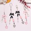 Goth Y2K Phone Charm Bow Keychain Pendant Kawaii Key Chain Bag For Girls Women Guitar Strap Lanyard Beaded Keychain Pendant