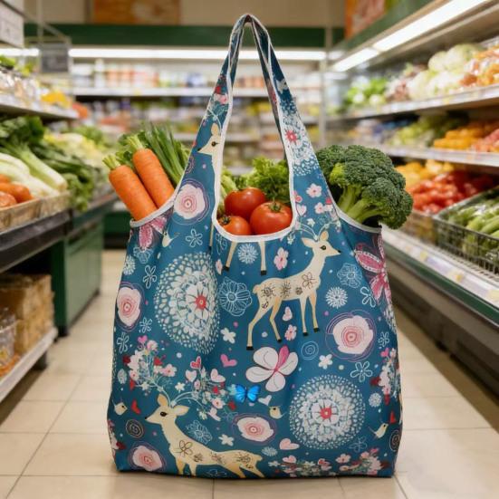 Складная сумка для покупок Большая многоразовая сумка для продуктов с чехлом Портативная легкая сумка Экологичная моющаяся сумка-тоут для покупок, путешествий на природе, дома