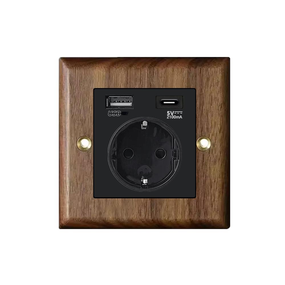 High Quality Retro Europe Type Vintage Wall Light Switch Socket, Solid Wood Brass Toggle Switch Plate, Antique Home Stay Switch