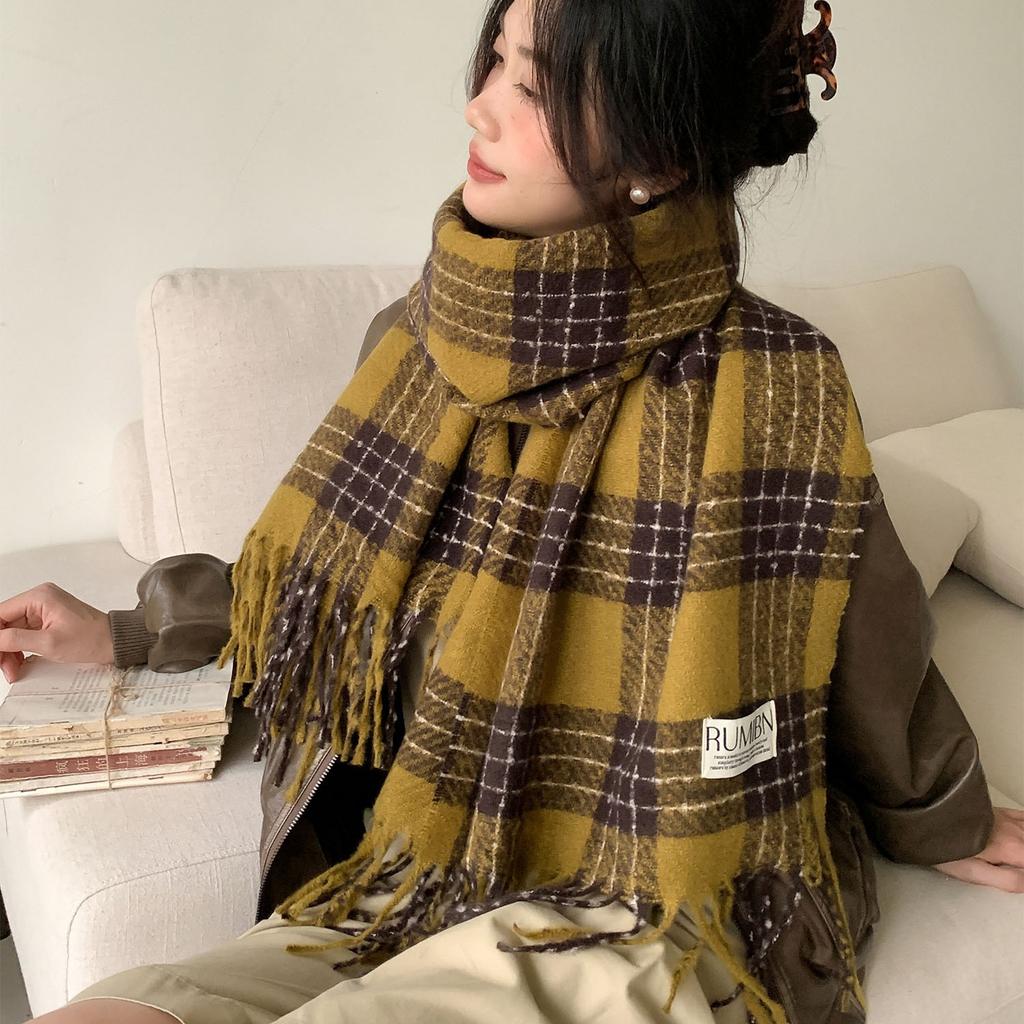 Red Plaid Scarf Autumn and Winter Women's Korean Style Atmosphere Scarf Plush Shawl Outer Wear New High End Feel