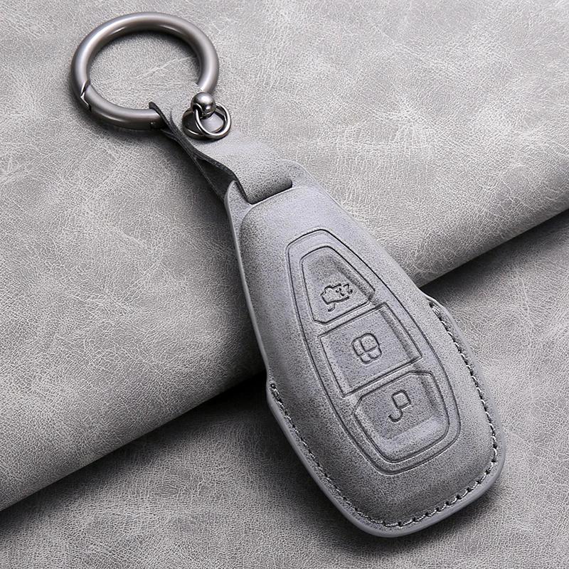 Leather Car Remote Key Case Cover for Ford Focus 3 4 ST Mondeo MK3 MK4 Fiesta Fusion Kuga Ecosport Protect Key Fob Keychain